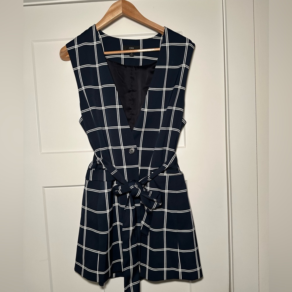 J. Crew Navy and White Plaid Sleeveless Vest - Picture 11 of 15